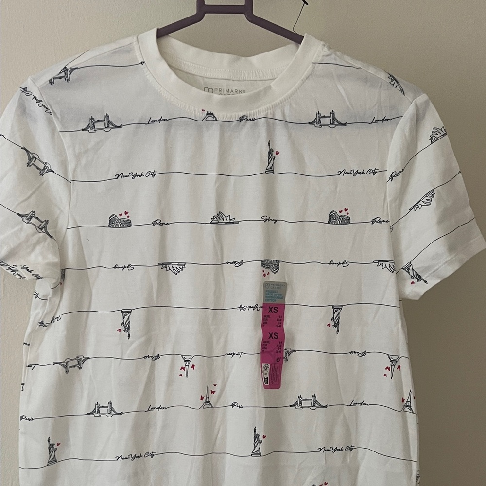 White Tee with Black and Red Graphics